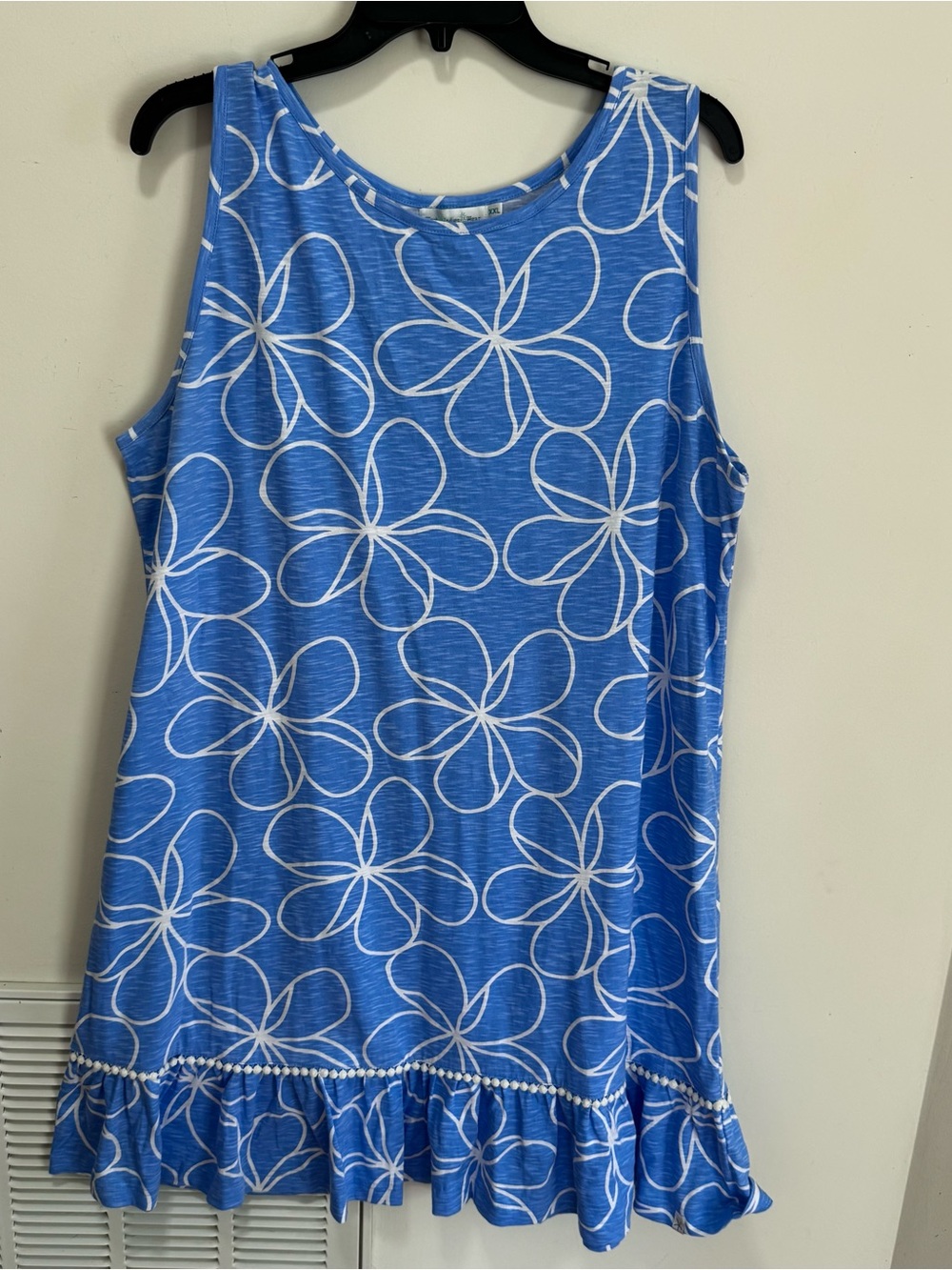 West Indies Wear Blue Floral Print  100%Cotton Ruffled Hem Dress XXL Womens
